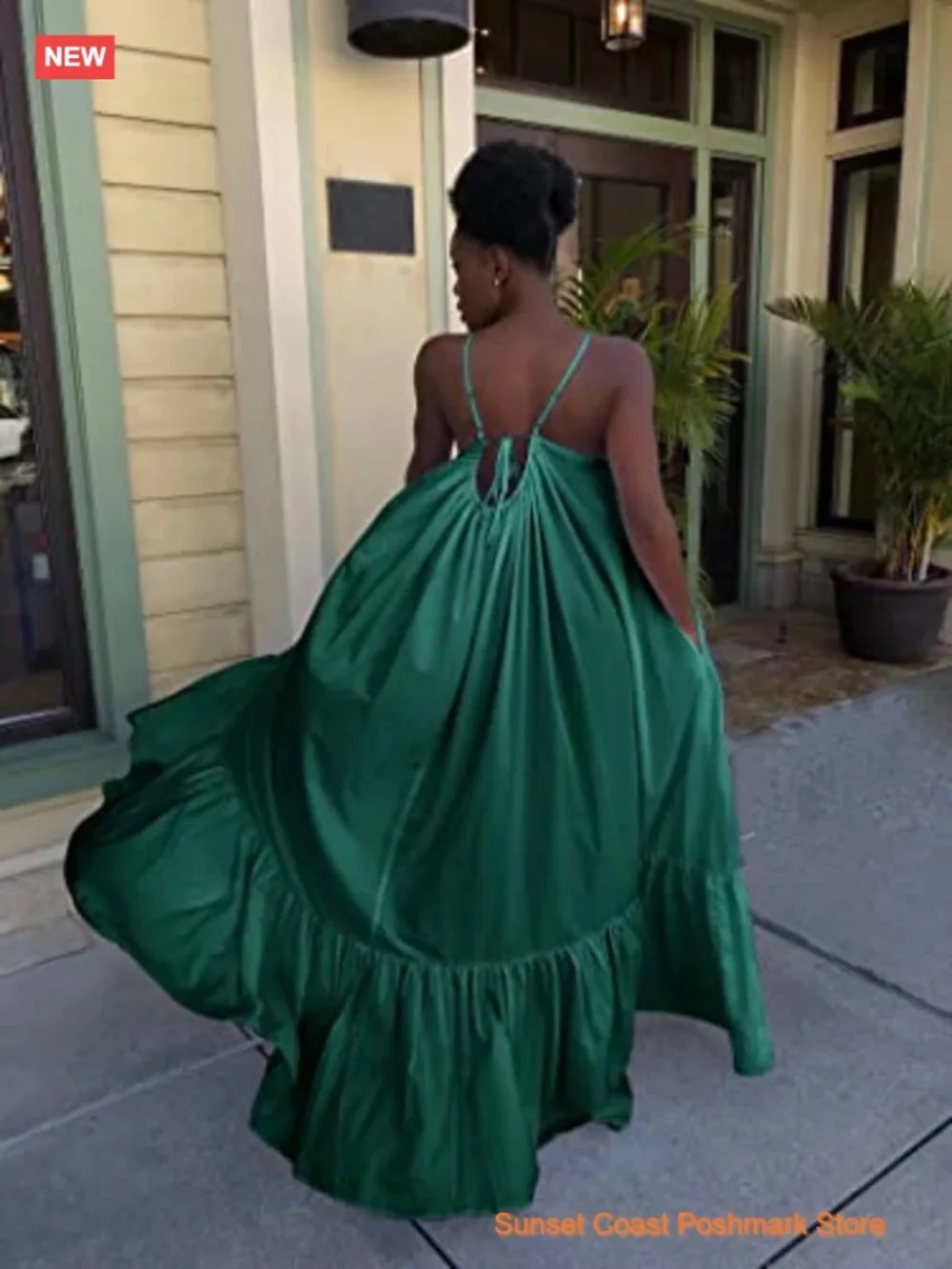 Sexy Spaghetti Strap Sleeveless Ruched Ruffle Hem Bandage Oversized Beach Loose - Picture 4 of 7